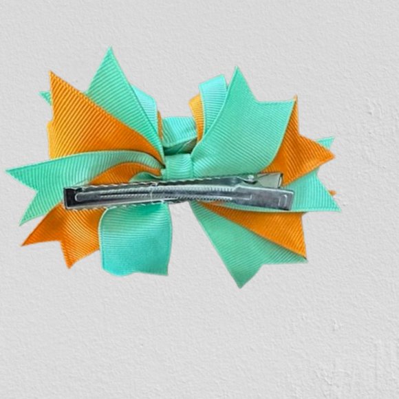 Orange & Mint Deluxe Bow w Rose Center - Picture 2 of 2